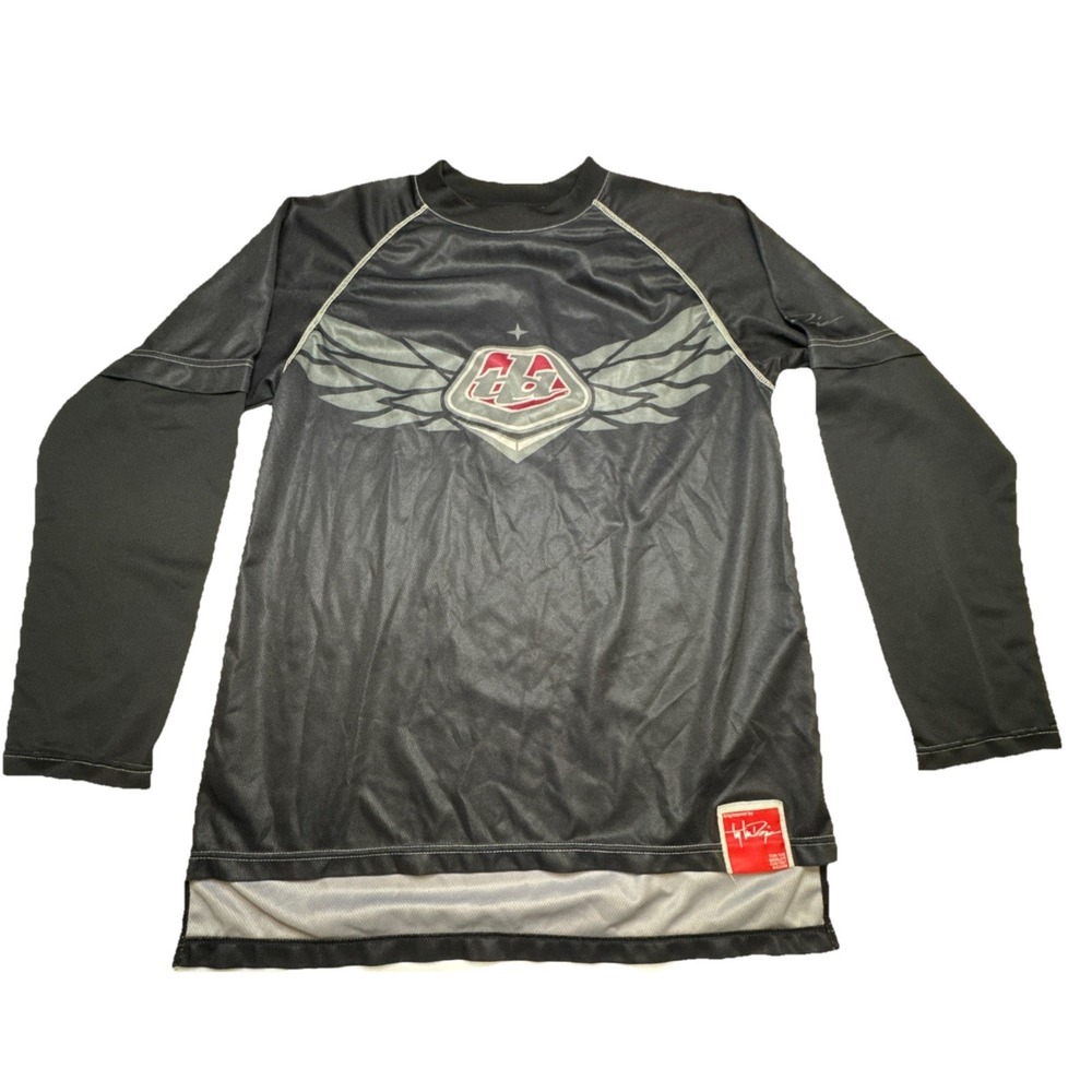 Troy Lee Designs TLD Mens Medium Black Long‎ Sleeve Motocross Jersey Winged Logo
